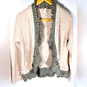 Chico's size 2 (Large) Soft Pink Open Front Cardigan w/ Ruffled Contrasting Trim